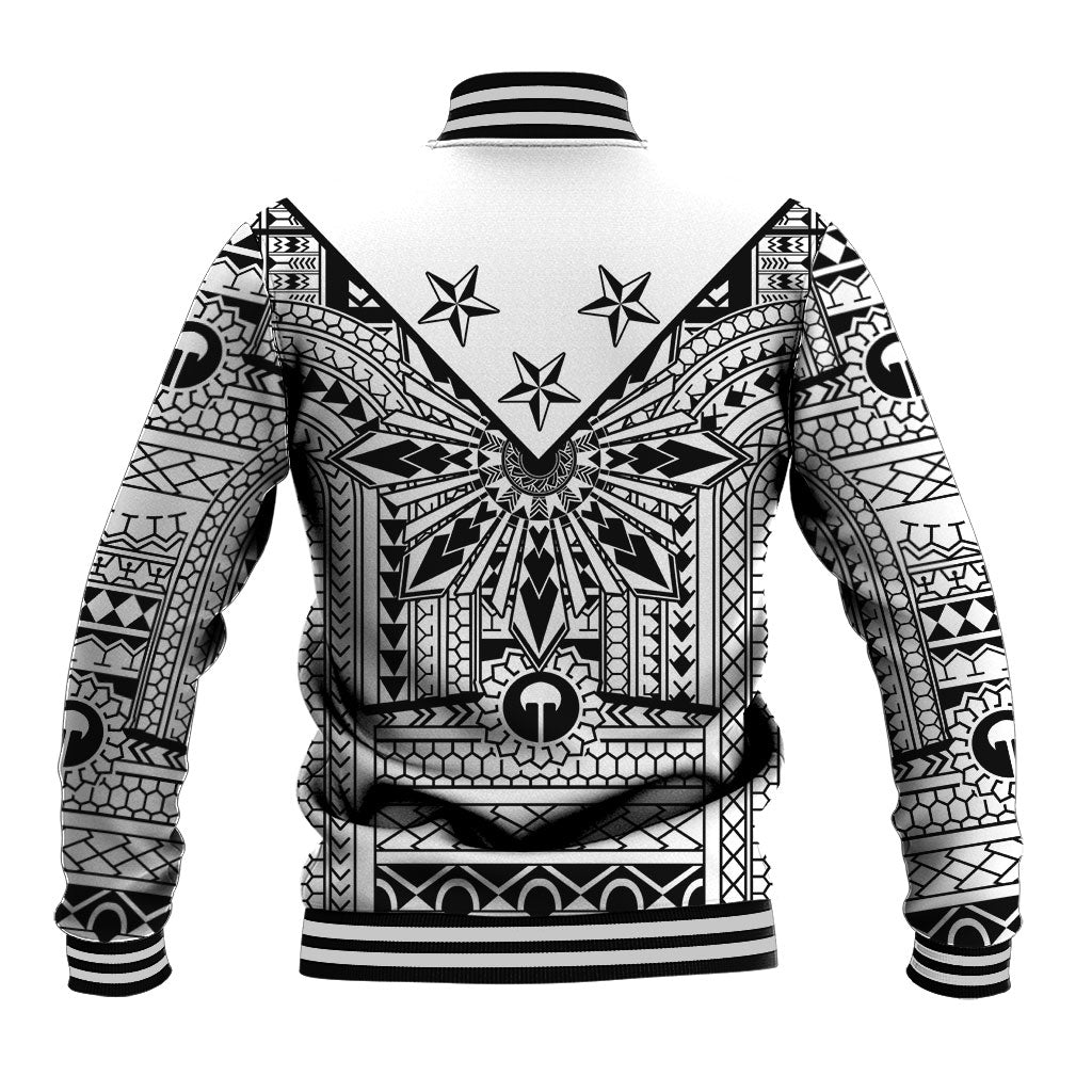 White Philippines Sun Star Baseball Jacket Igorot Tribal Inspiration LT05 - Polynesian Pride
