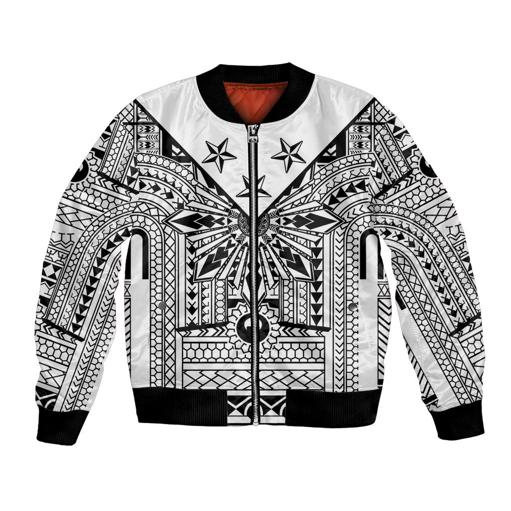 White Philippines Sun Star Bomber Jacket Igorot Tribal Inspiration