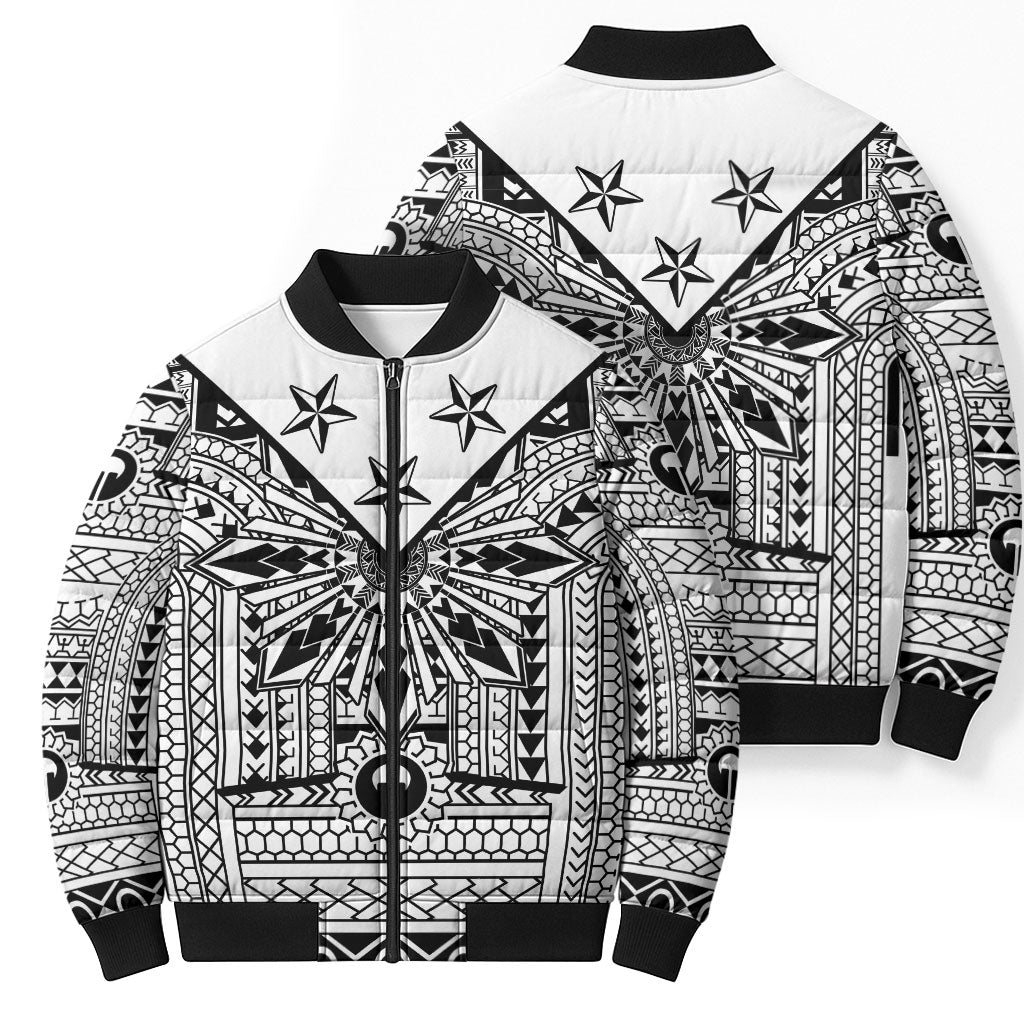White Philippines Sun Star Bomber Puffer Jacket Igorot Tribal Inspiration LT05 - Polynesian Pride