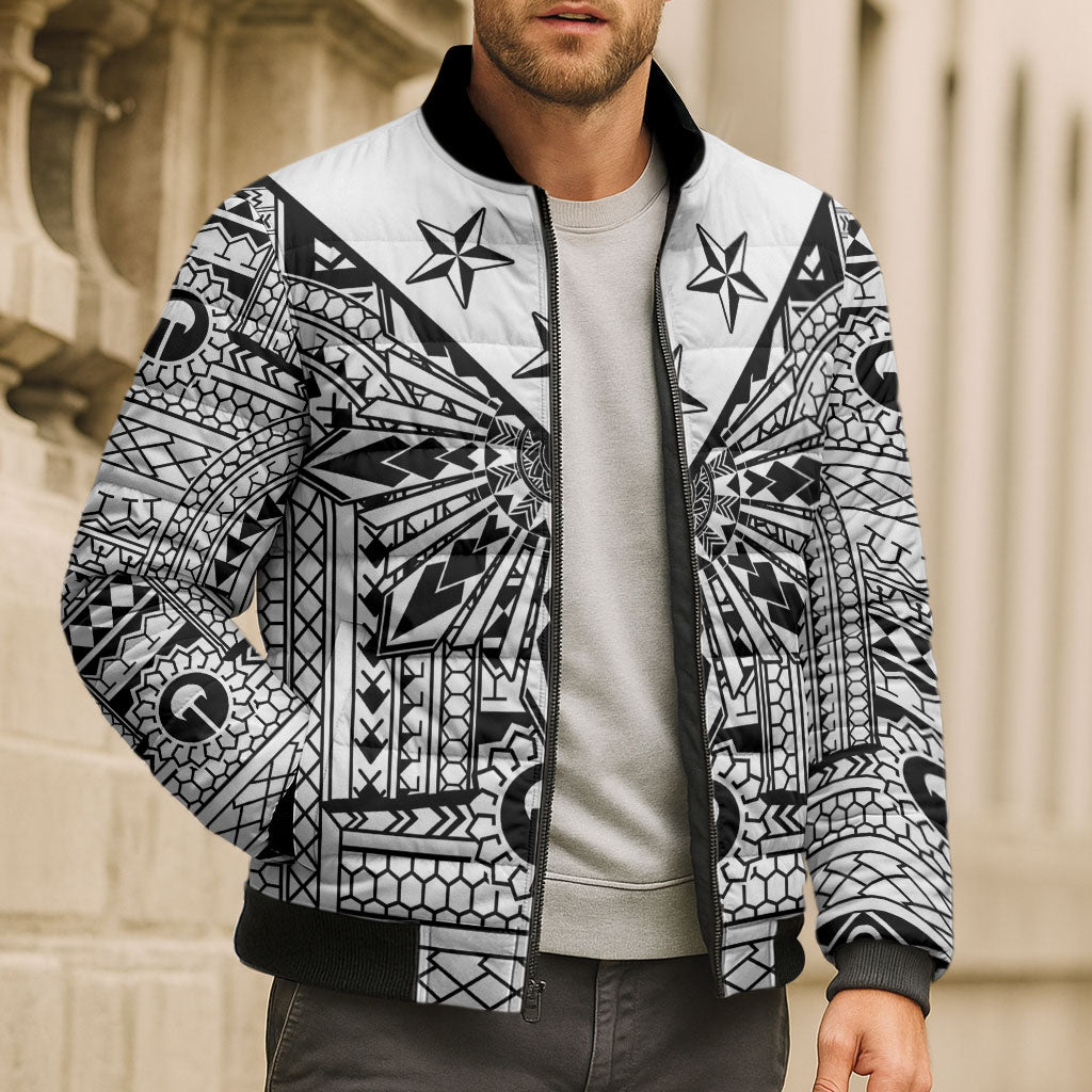 White Philippines Sun Star Bomber Puffer Jacket Igorot Tribal Inspiration LT05 - Polynesian Pride