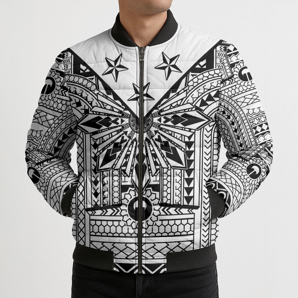 White Philippines Sun Star Bomber Puffer Jacket Igorot Tribal Inspiration LT05 - Polynesian Pride