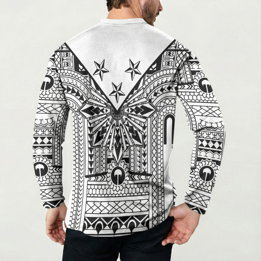 White Philippines Sun Star Button Sweatshirt Igorot Tribal Inspiration LT05 - Polynesian Pride