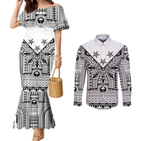 White Philippines Sun Star Couples Matching Mermaid Dress and Long Sleeve Button Shirt Igorot Tribal Inspiration LT05 White - Polynesian Pride