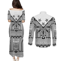 White Philippines Sun Star Couples Matching Puletasi and Long Sleeve Button Shirt Igorot Tribal Inspiration LT05 - Polynesian Pride