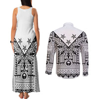 White Philippines Sun Star Couples Matching Tank Maxi Dress and Long Sleeve Button Shirt Igorot Tribal Inspiration LT05 - Polynesian Pride