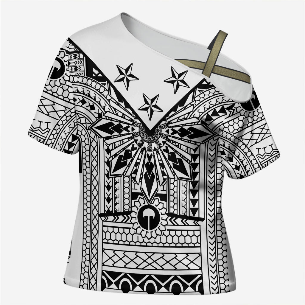 White Philippines Sun Star Cross Shoulder Shirt Igorot Tribal Inspiration LT05 Female White - Polynesian Pride
