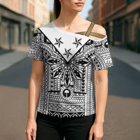 White Philippines Sun Star Cross Shoulder Shirt Igorot Tribal Inspiration LT05 - Polynesian Pride