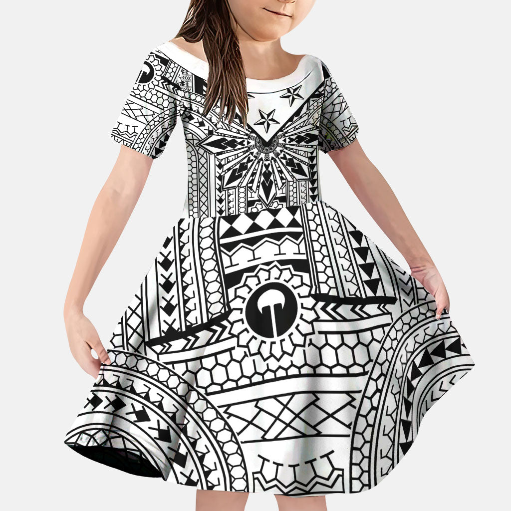 White Philippines Sun Star Family Matching Mermaid Dress and Hawaiian Shirt Igorot Tribal Inspiration