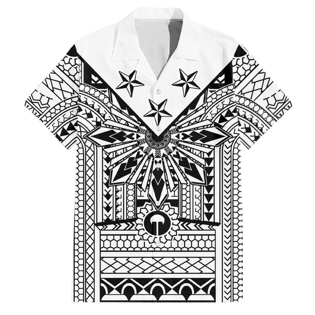 White Philippines Sun Star Family Matching Off The Shoulder Long Sleeve Dress and Hawaiian Shirt Igorot Tribal Inspiration