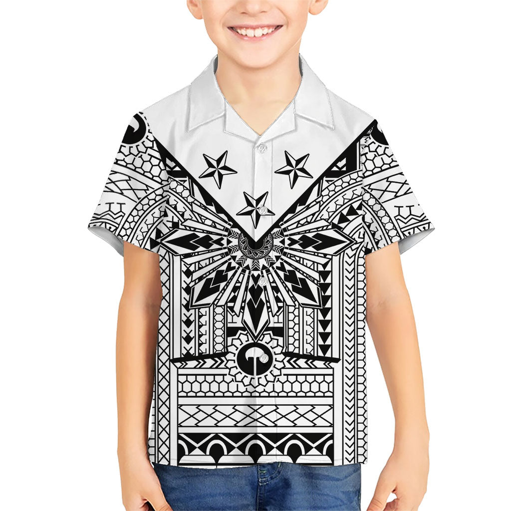 White Philippines Sun Star Family Matching Off Shoulder Short Dress and Hawaiian Shirt Igorot Tribal Inspiration