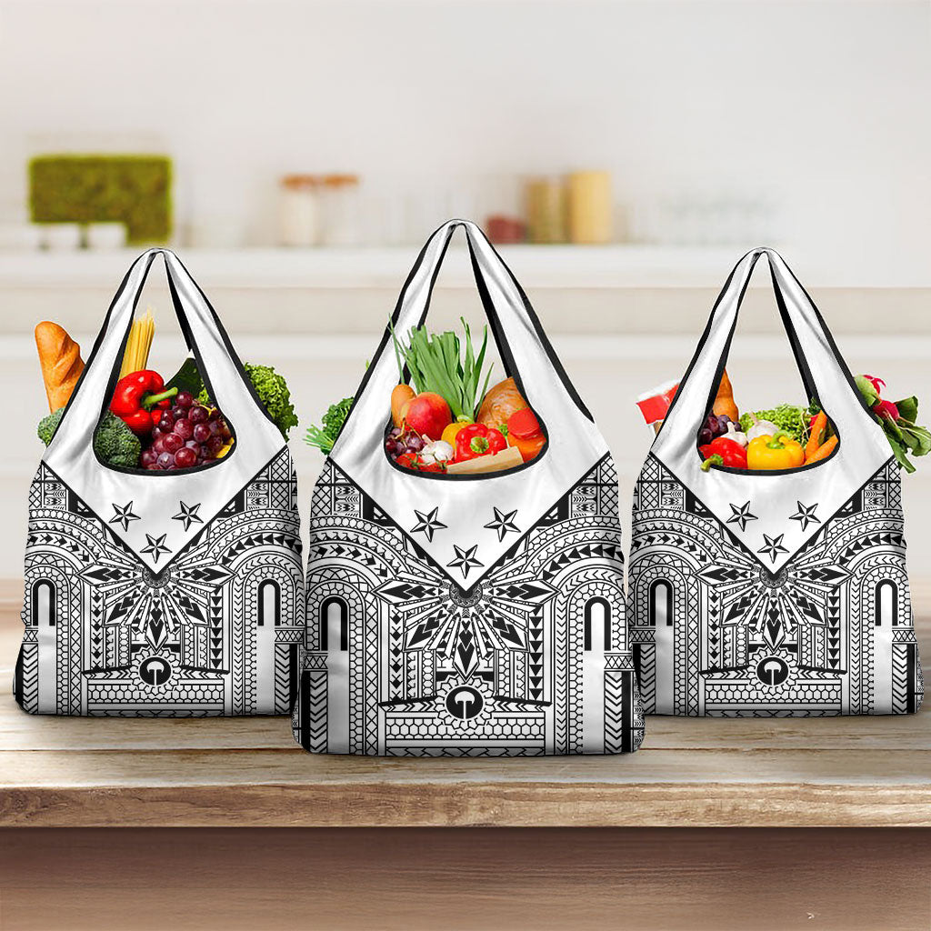 White Philippines Sun Star Grocery Bag Igorot Tribal Inspiration LT05 3-pack One Size White - Polynesian Pride