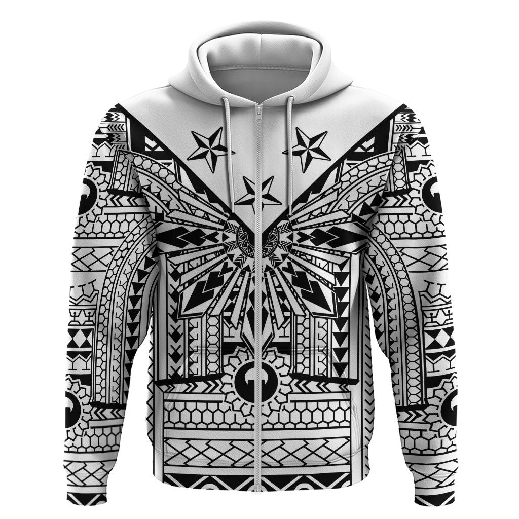 White Philippines Sun Star Hoodie Igorot Tribal Inspiration LT05 Zip Hoodie White - Polynesian Pride