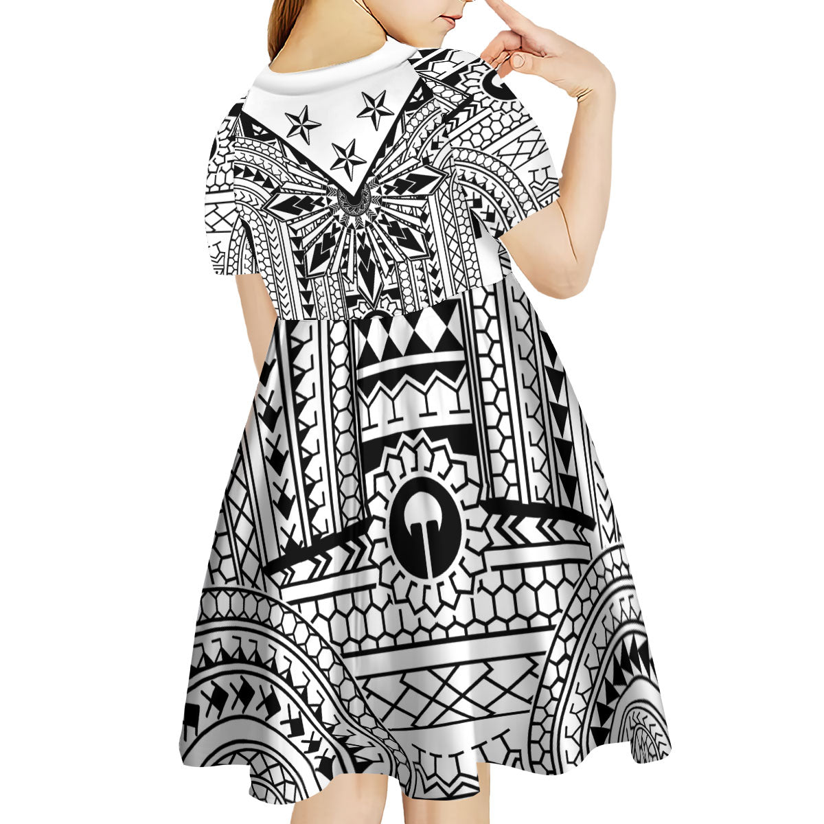 White Philippines Sun Star Kid Short Sleeve Dress Igorot Tribal Inspiration LT05 - Polynesian Pride