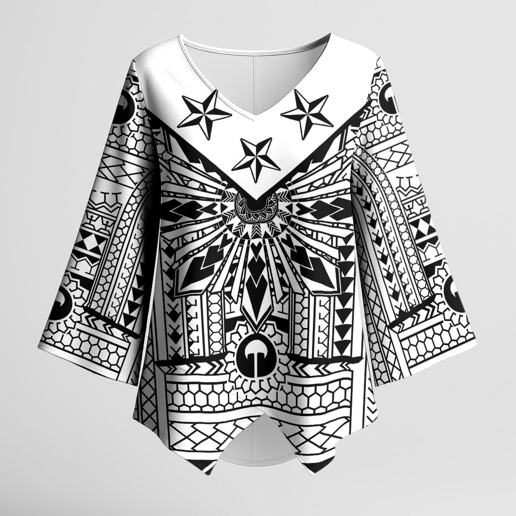 White Philippines Sun Star Kimono Sleeve Blouse Igorot Tribal Inspiration