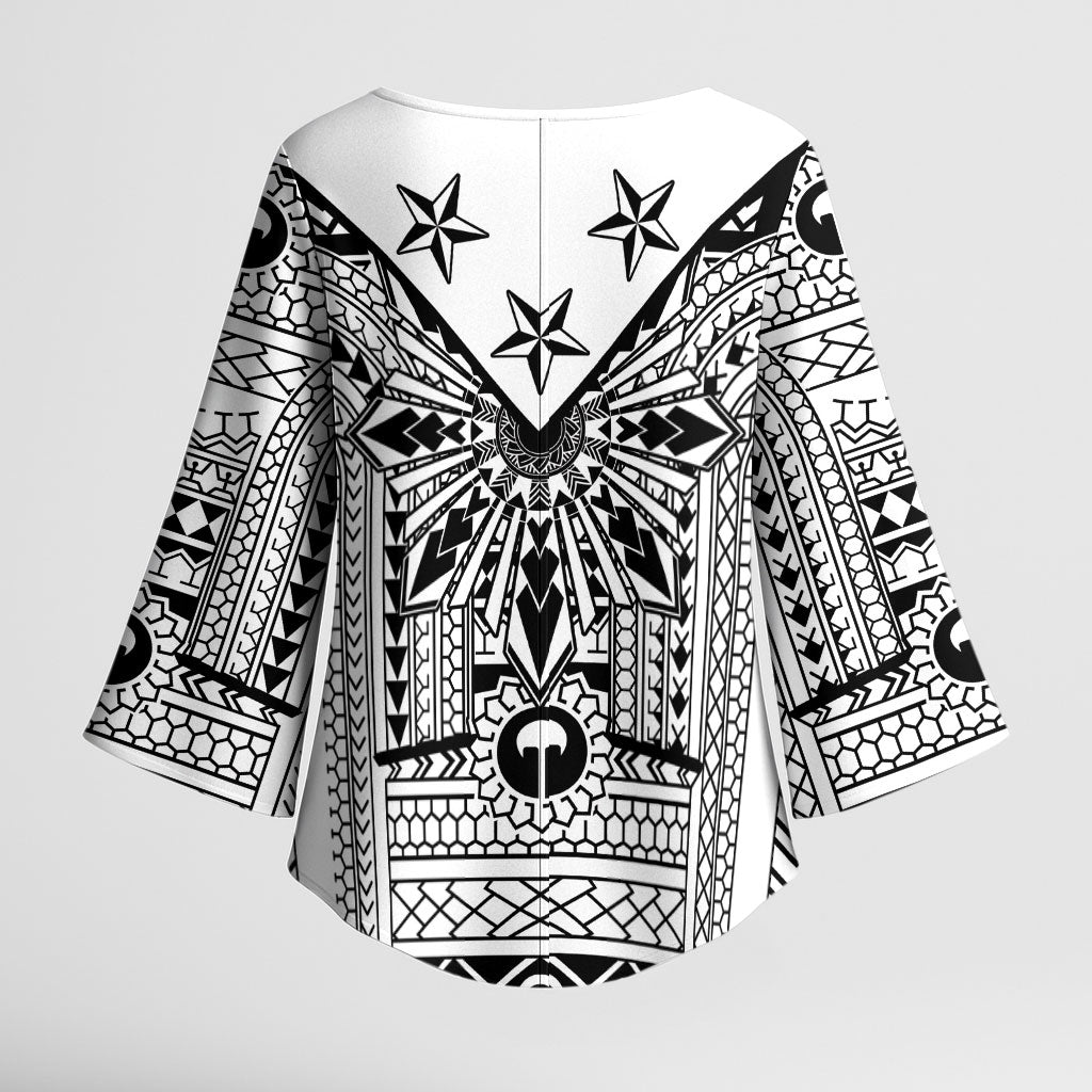 White Philippines Sun Star Kimono Sleeve Blouse Igorot Tribal Inspiration