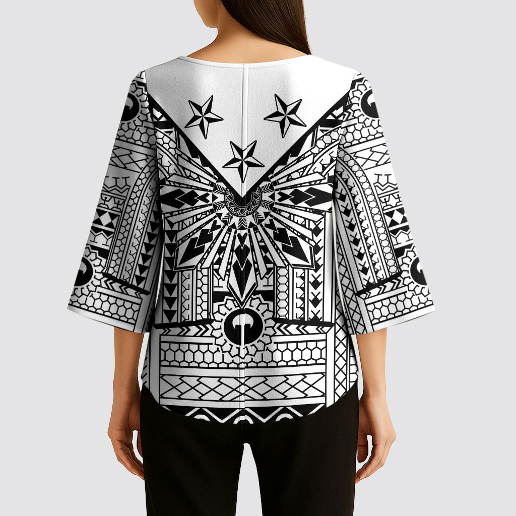 White Philippines Sun Star Kimono Sleeve Blouse Igorot Tribal Inspiration