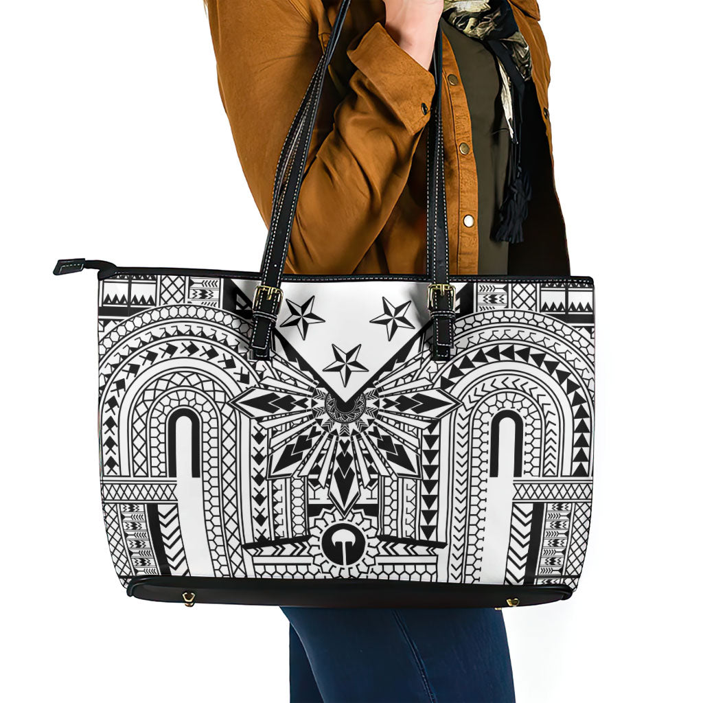 White Philippines Sun Star Leather Tote Bag Igorot Tribal Inspiration LT05 - Polynesian Pride