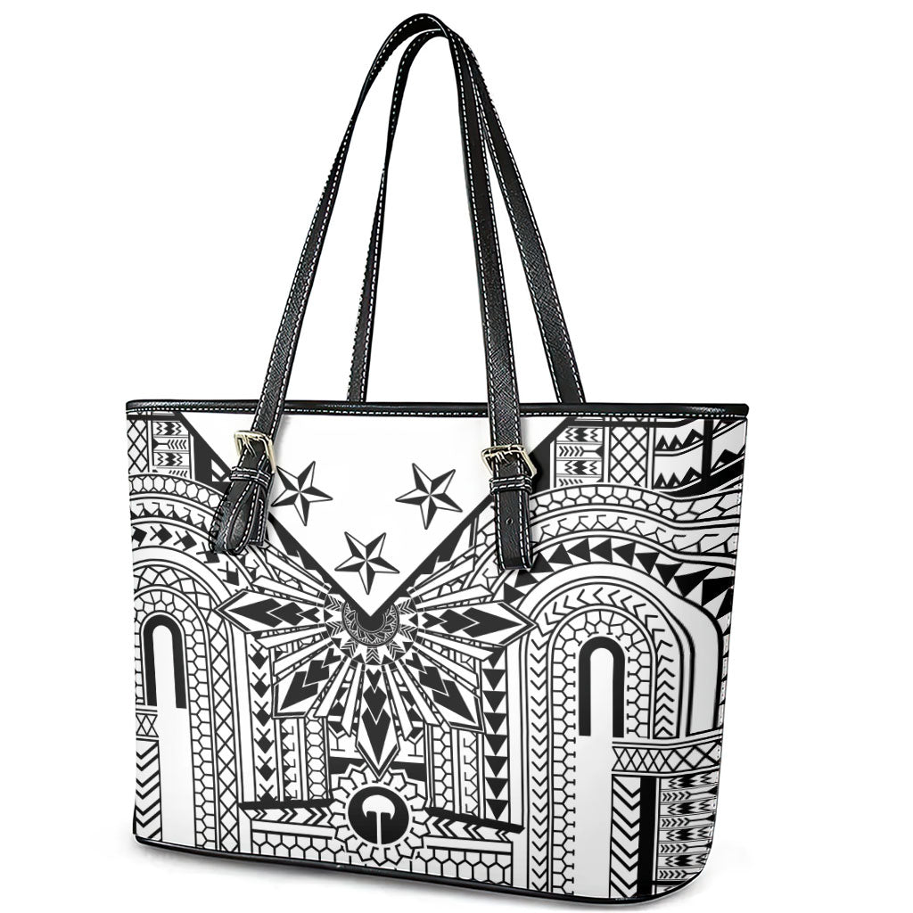 White Philippines Sun Star Leather Tote Bag Igorot Tribal Inspiration LT05 - Polynesian Pride