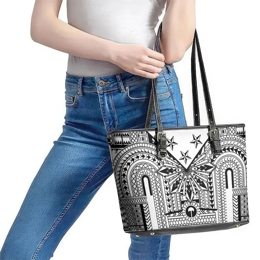 White Philippines Sun Star Leather Tote Bag Igorot Tribal Inspiration LT05 - Polynesian Pride