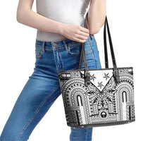 White Philippines Sun Star Leather Tote Bag Igorot Tribal Inspiration LT05 - Polynesian Pride