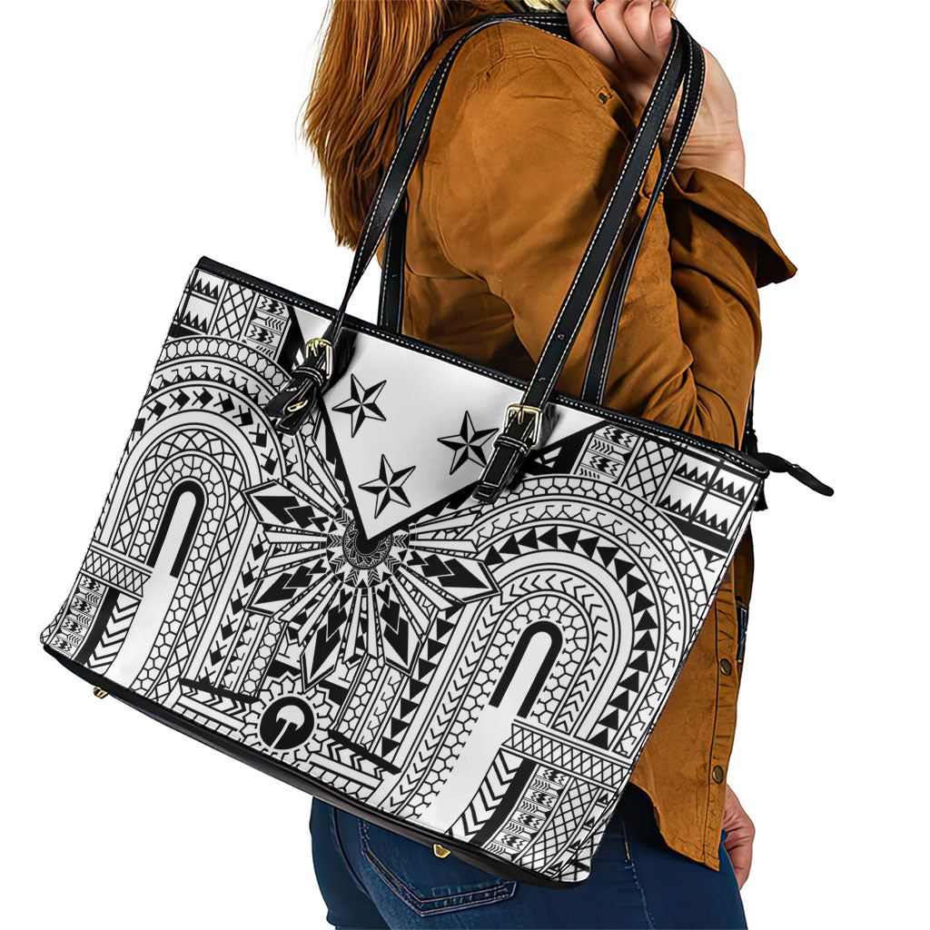 White Philippines Sun Star Leather Tote Bag Igorot Tribal Inspiration LT05 - Polynesian Pride