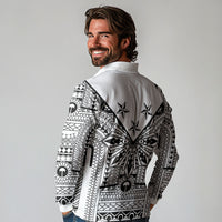 White Philippines Sun Star Long Sleeve Polo Shirt Igorot Tribal Inspiration LT05 - Polynesian Pride