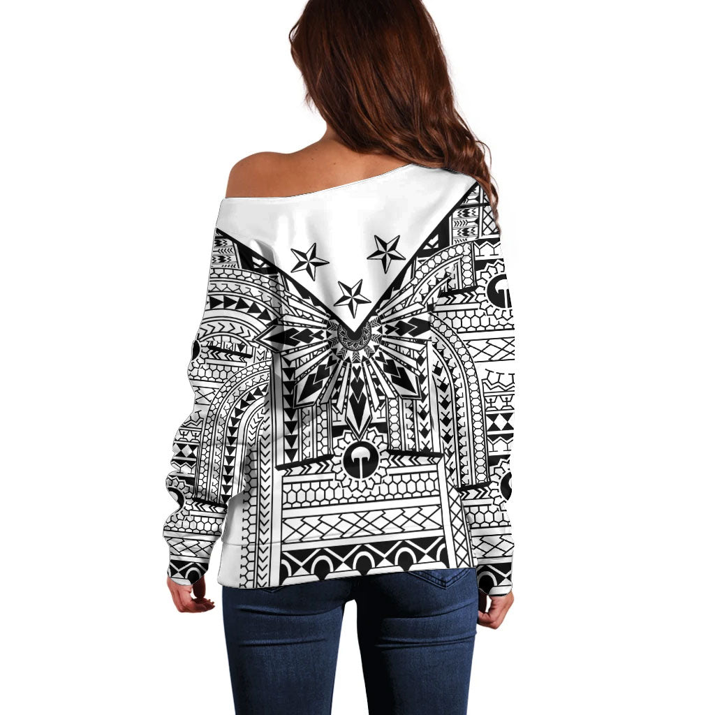 White Philippines Sun Star Off Shoulder Sweater Igorot Tribal Inspiration LT05 - Polynesian Pride