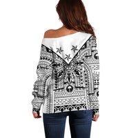 White Philippines Sun Star Off Shoulder Sweater Igorot Tribal Inspiration LT05 - Polynesian Pride