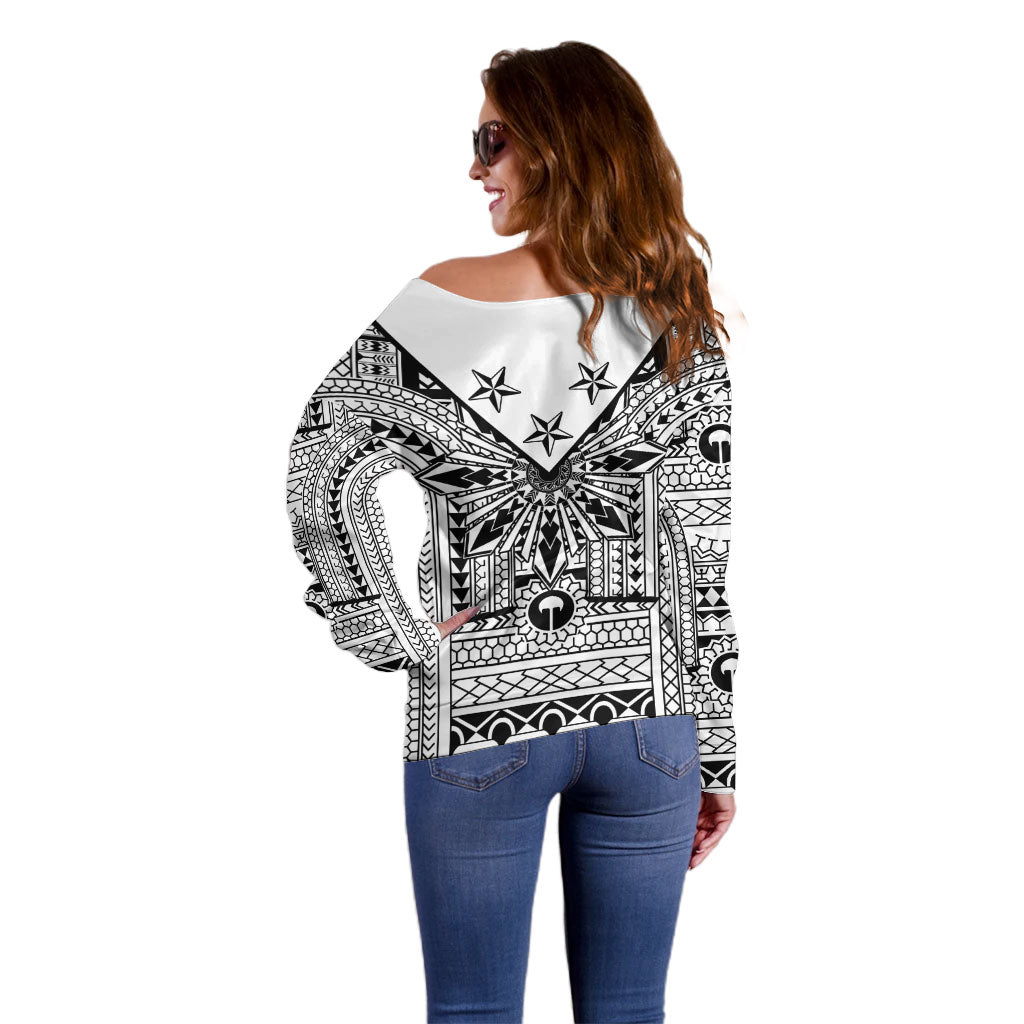 White Philippines Sun Star Off Shoulder Sweater Igorot Tribal Inspiration LT05 - Polynesian Pride