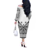 White Philippines Sun Star Off The Shoulder Long Sleeve Dress Igorot Tribal Inspiration LT05 - Polynesian Pride