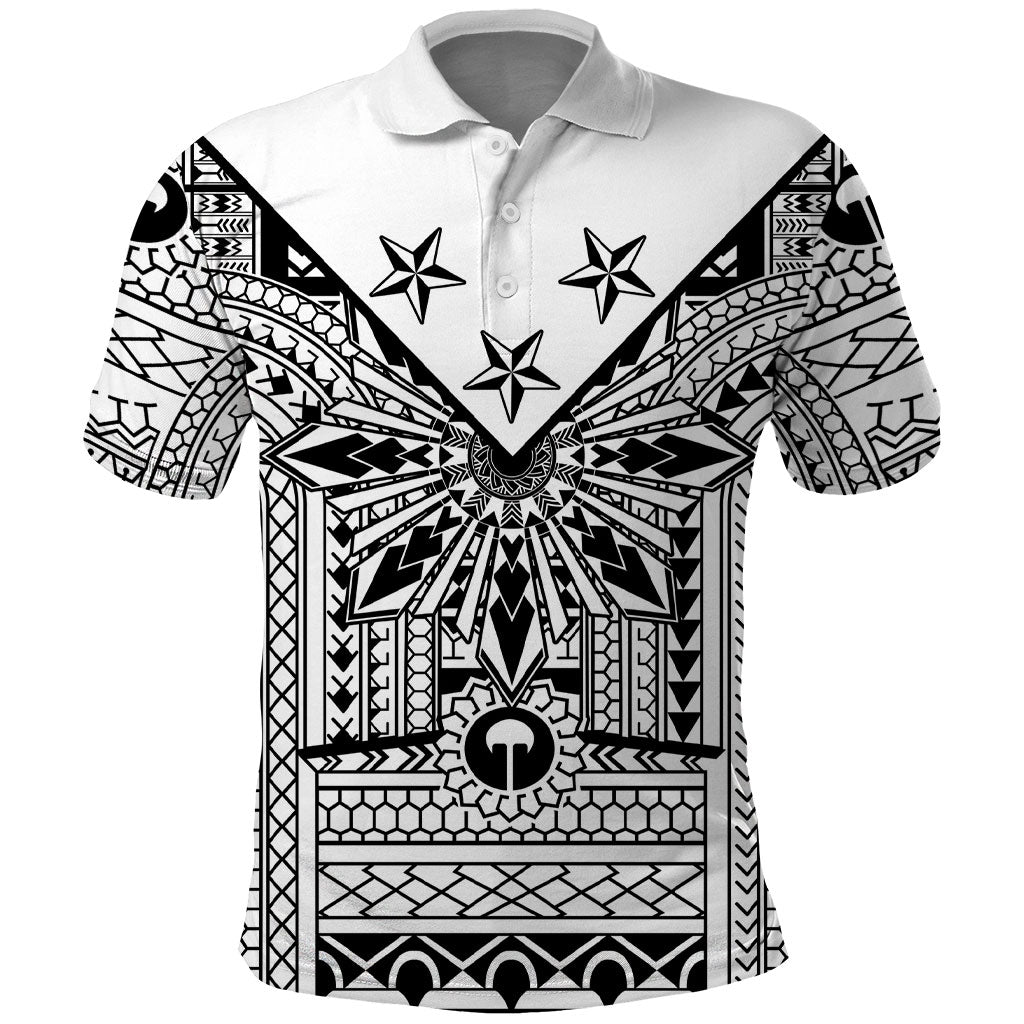 White Philippines Sun Star Polo Shirt Igorot Tribal Inspiration LT05 White - Polynesian Pride