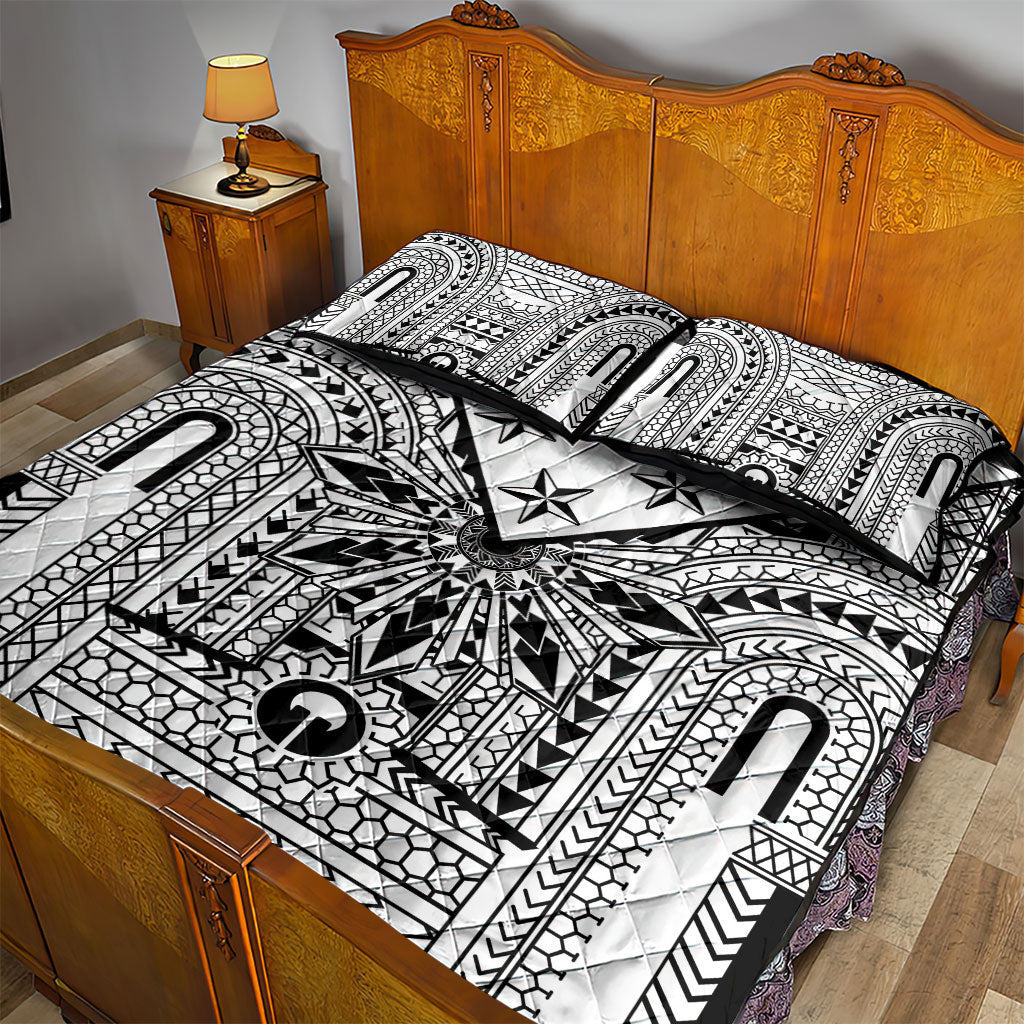 White Philippines Sun Star Quilt Bed Set Igorot Tribal Inspiration LT05 - Polynesian Pride