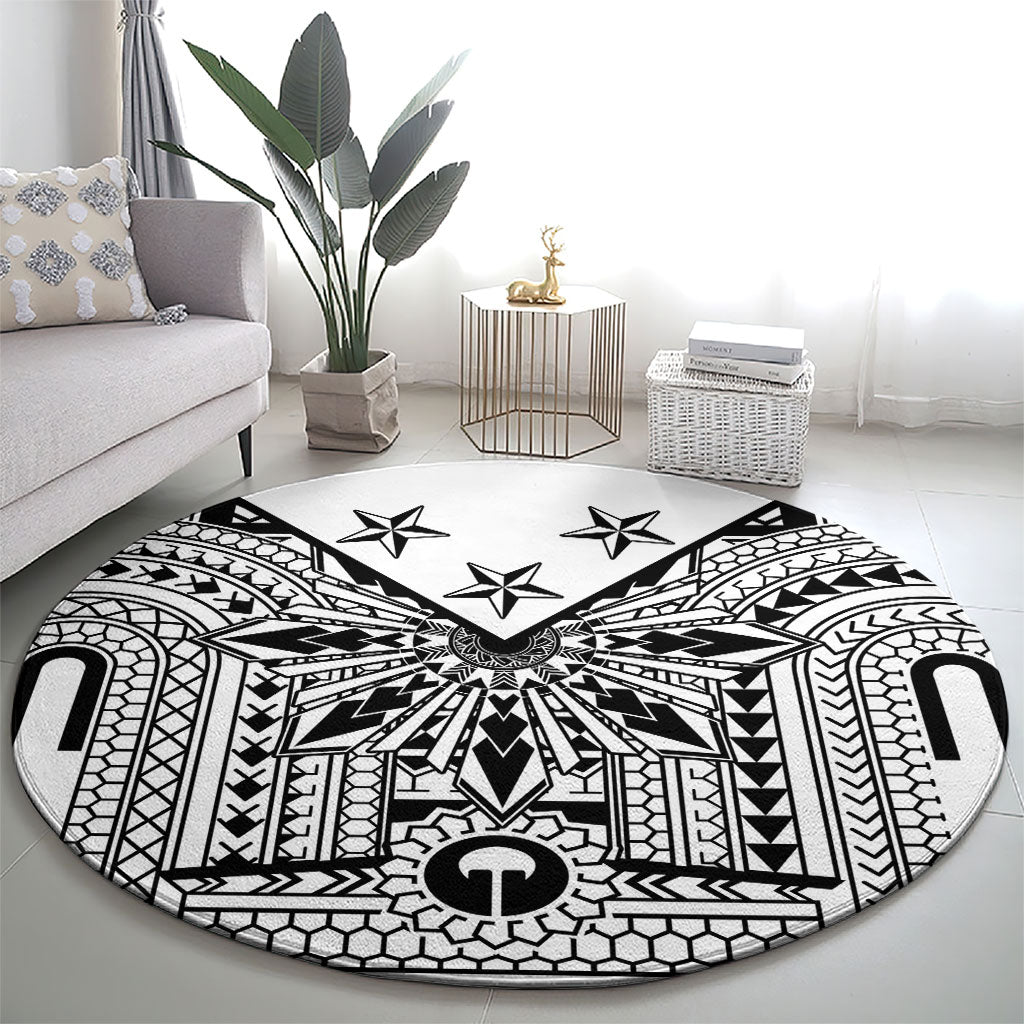 White Philippines Sun Star Round Carpet Igorot Tribal Inspiration LT05 - Polynesian Pride