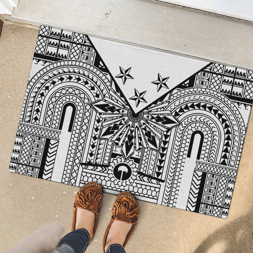 White Philippines Sun Star Rubber Doormat Igorot Tribal Inspiration LT05 - Polynesian Pride