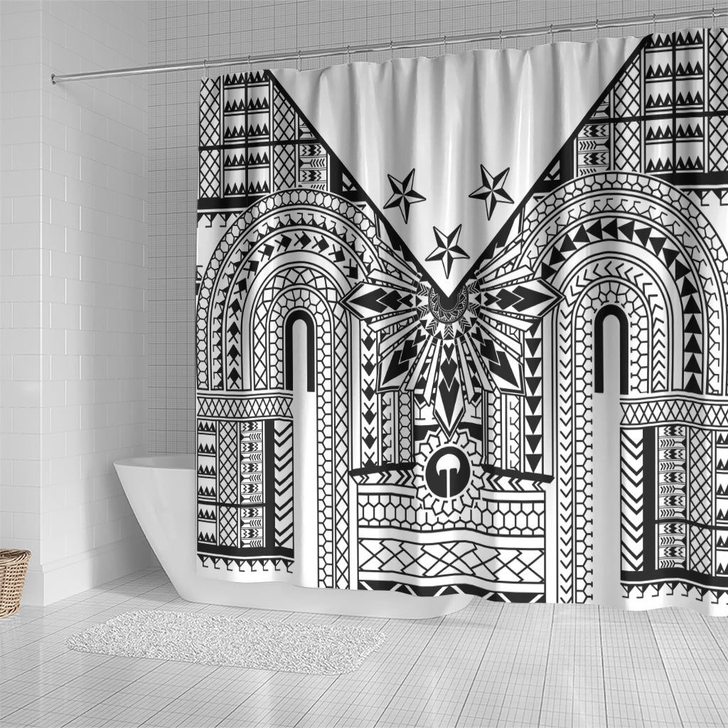 White Philippines Sun Star Shower Curtain Igorot Tribal Inspiration LT05 - Polynesian Pride