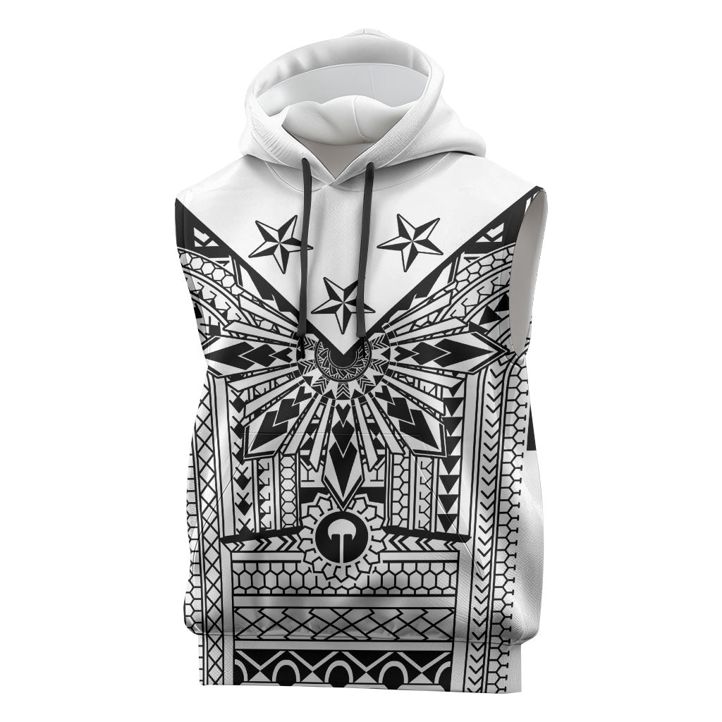 White Philippines Sun Star Sleeveless Hoodie Igorot Tribal Inspiration LT05 White - Polynesian Pride