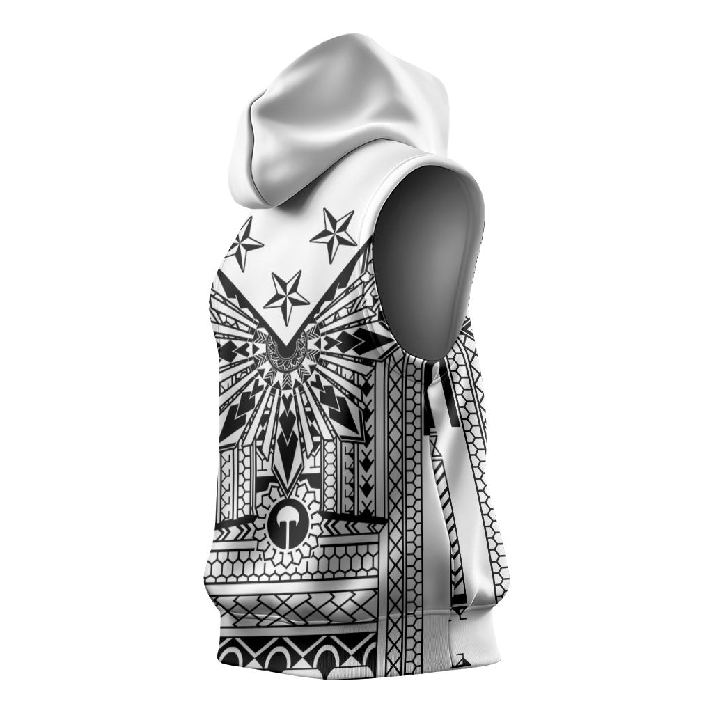 White Philippines Sun Star Sleeveless Hoodie Igorot Tribal Inspiration LT05 - Polynesian Pride