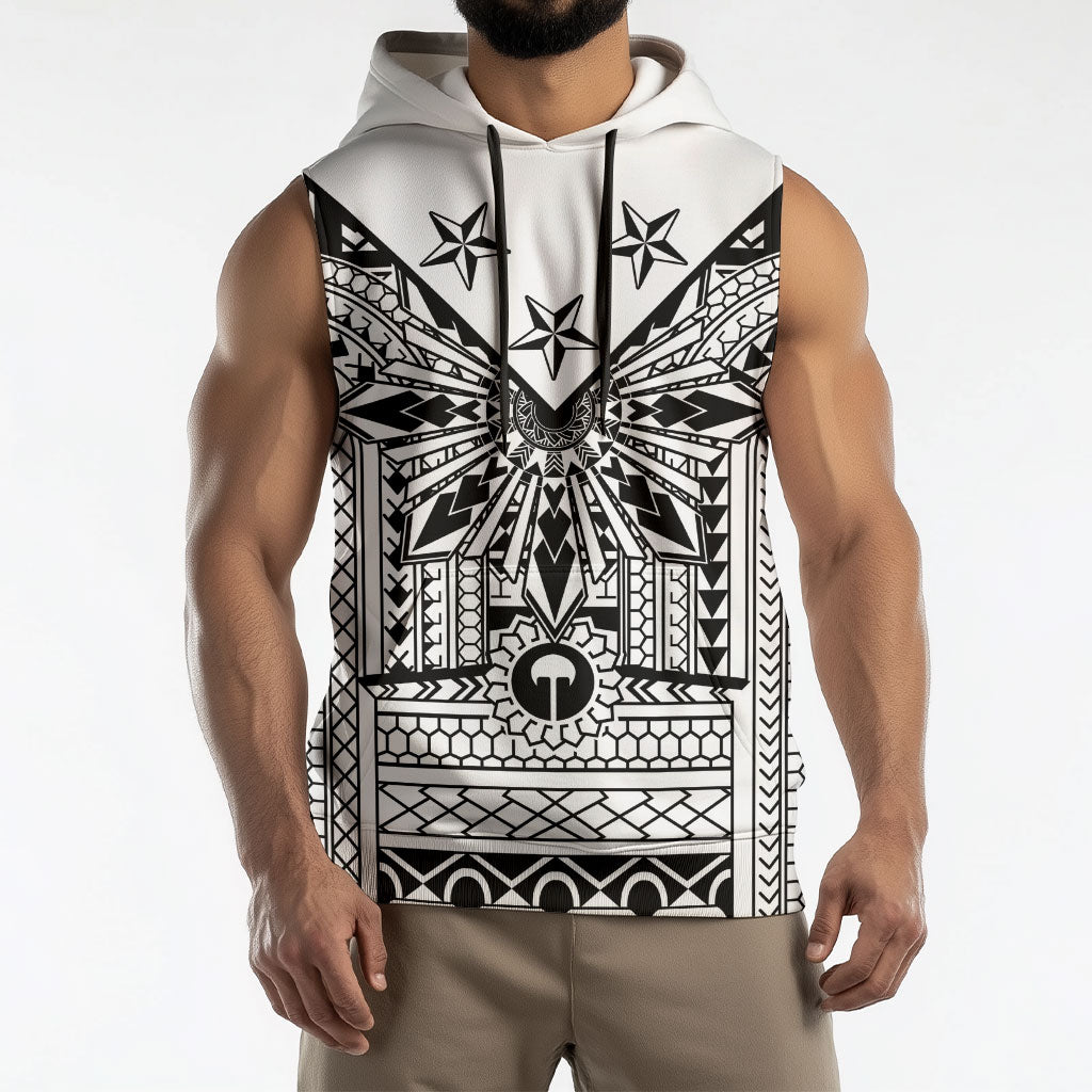 White Philippines Sun Star Sleeveless Hoodie Igorot Tribal Inspiration LT05 - Polynesian Pride