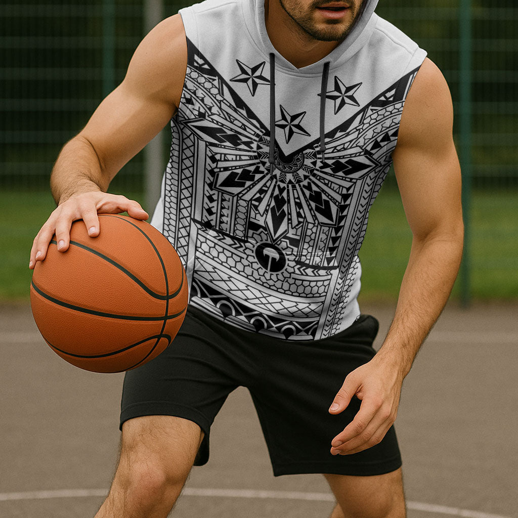 White Philippines Sun Star Sleeveless Hoodie Igorot Tribal Inspiration LT05 - Polynesian Pride