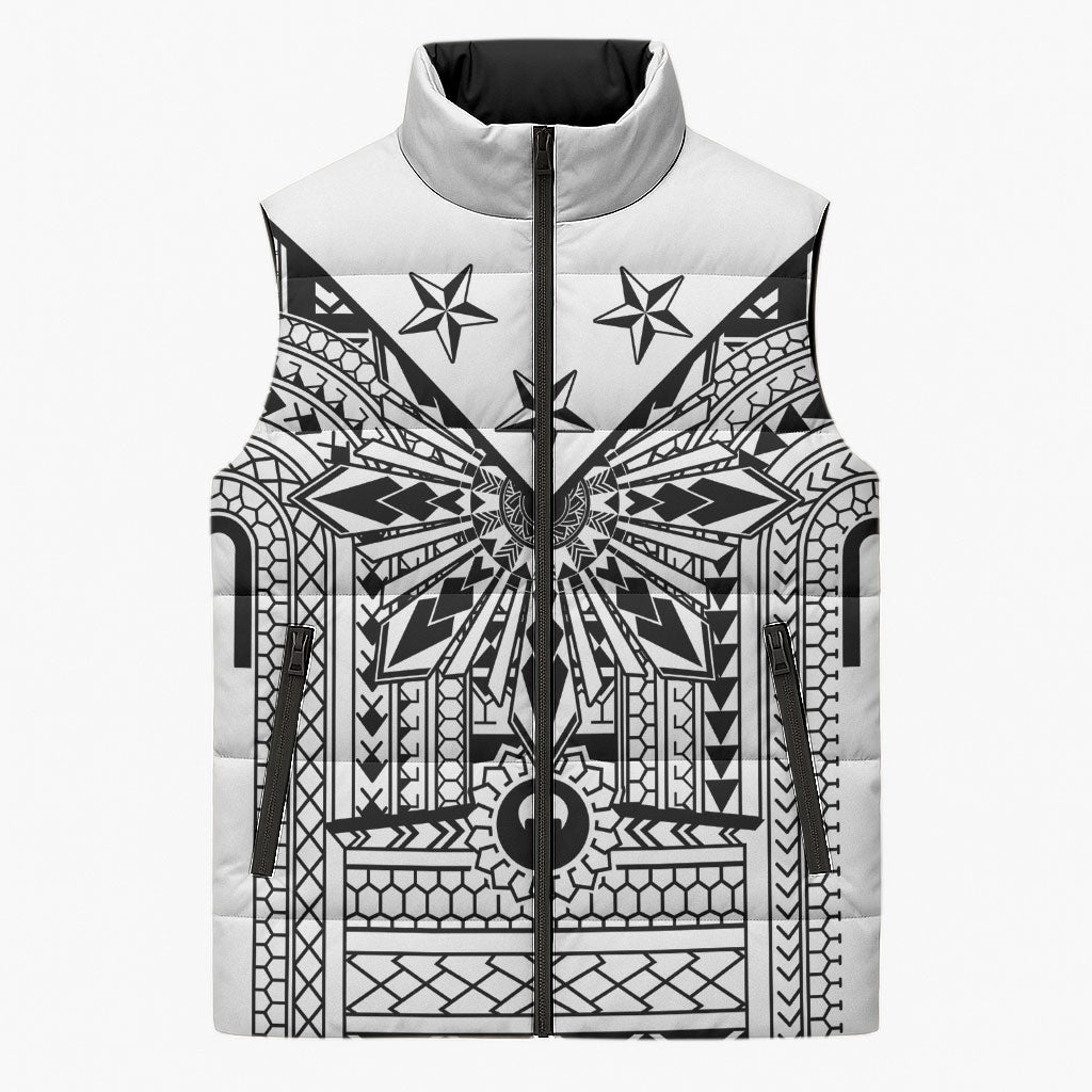 White Philippines Sun Star Sleeveless Puffer Jacket Igorot Tribal Inspiration LT05 Unisex White - Polynesian Pride