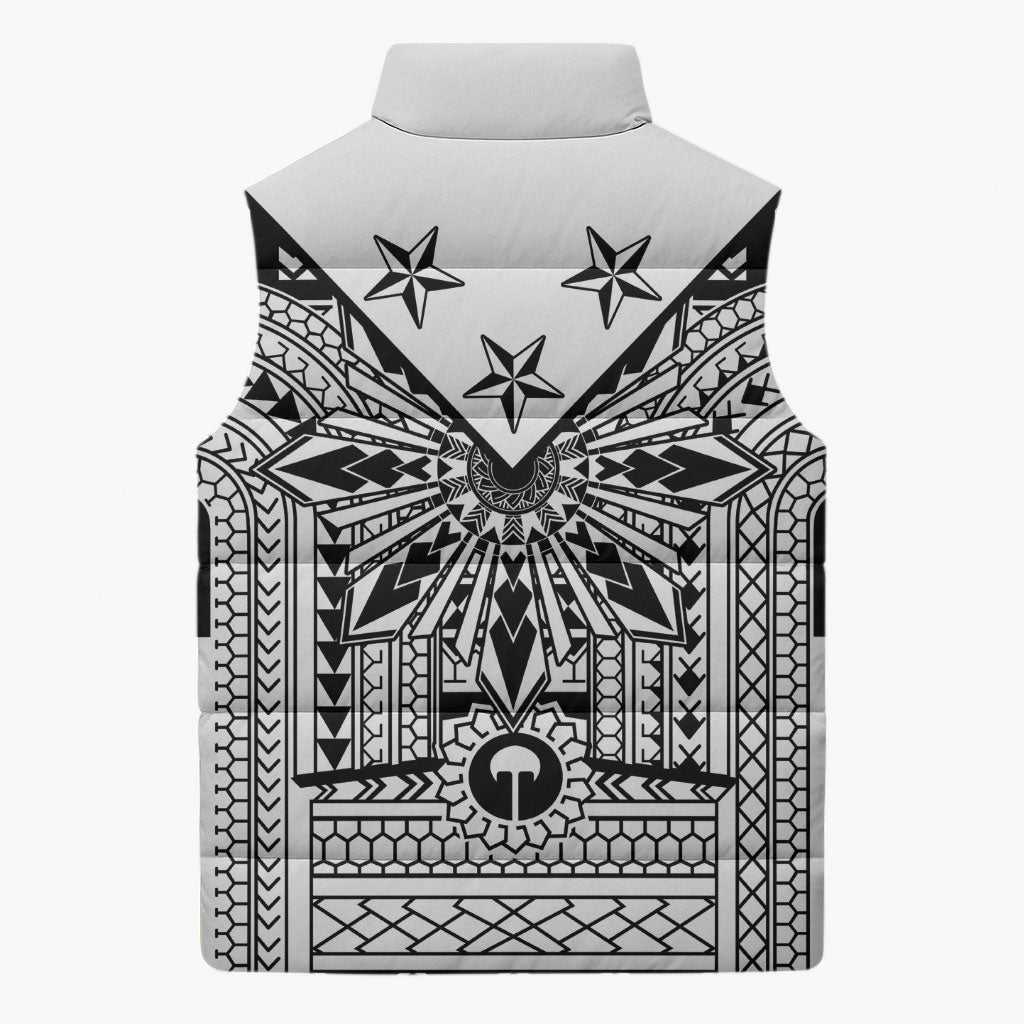 White Philippines Sun Star Sleeveless Puffer Jacket Igorot Tribal Inspiration LT05 - Polynesian Pride