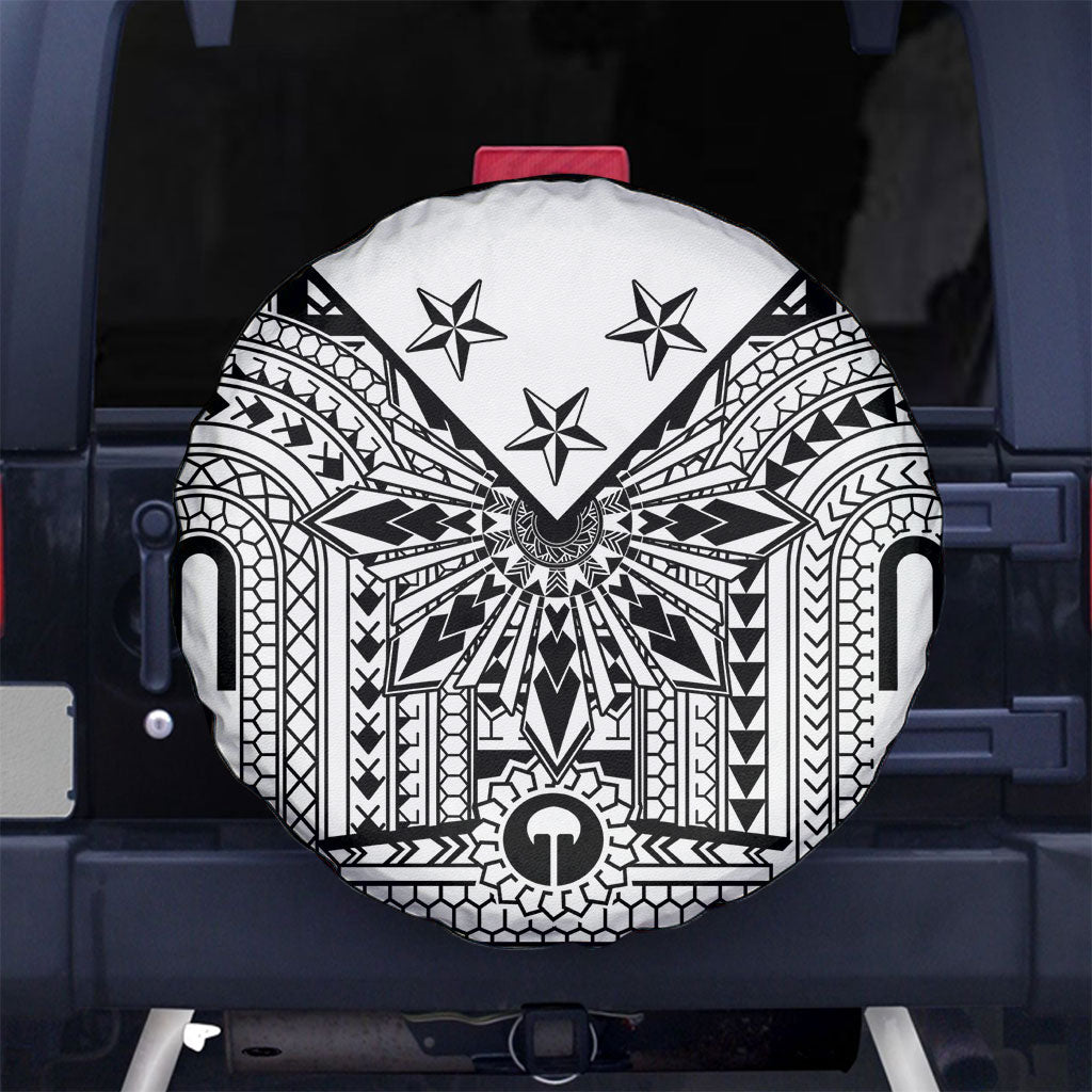 White Philippines Sun Star Spare Tire Cover Igorot Tribal Inspiration LT05 No hole White - Polynesian Pride