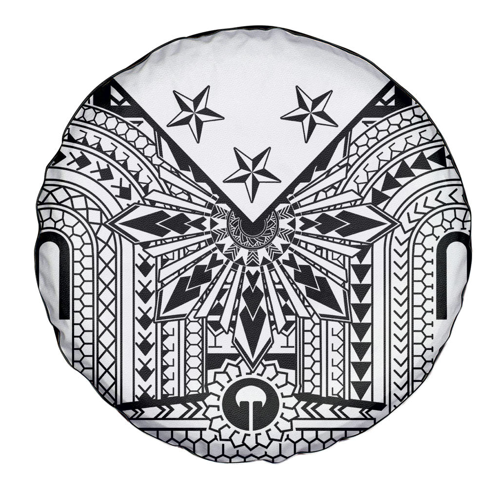 White Philippines Sun Star Spare Tire Cover Igorot Tribal Inspiration LT05 - Polynesian Pride