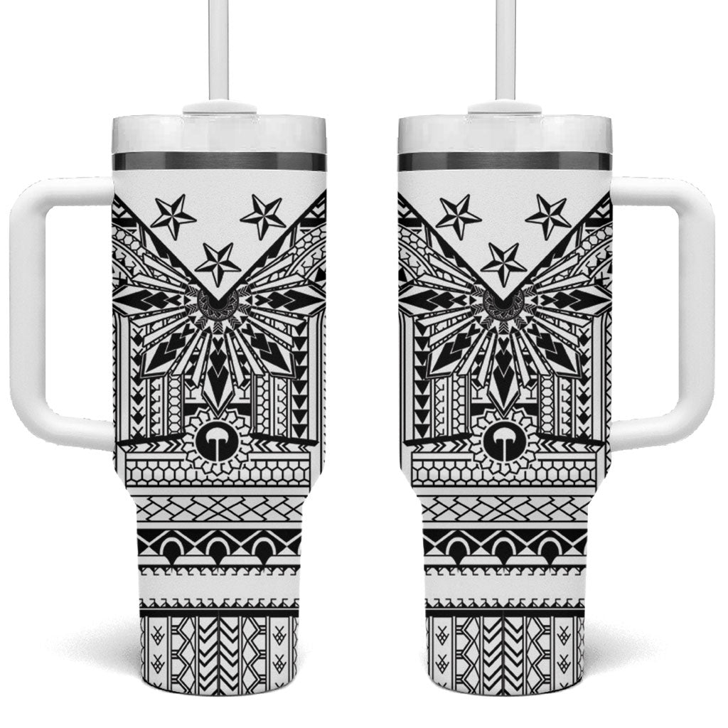 White Philippines Sun Star Tumbler With Handle Igorot Tribal Inspiration LT05 One Size: 40 oz White - Polynesian Pride