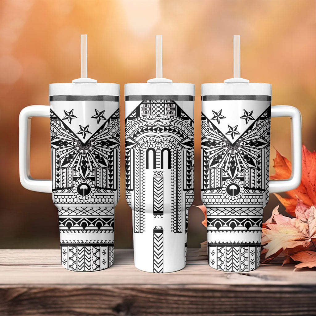 White Philippines Sun Star Tumbler With Handle Igorot Tribal Inspiration LT05 - Polynesian Pride