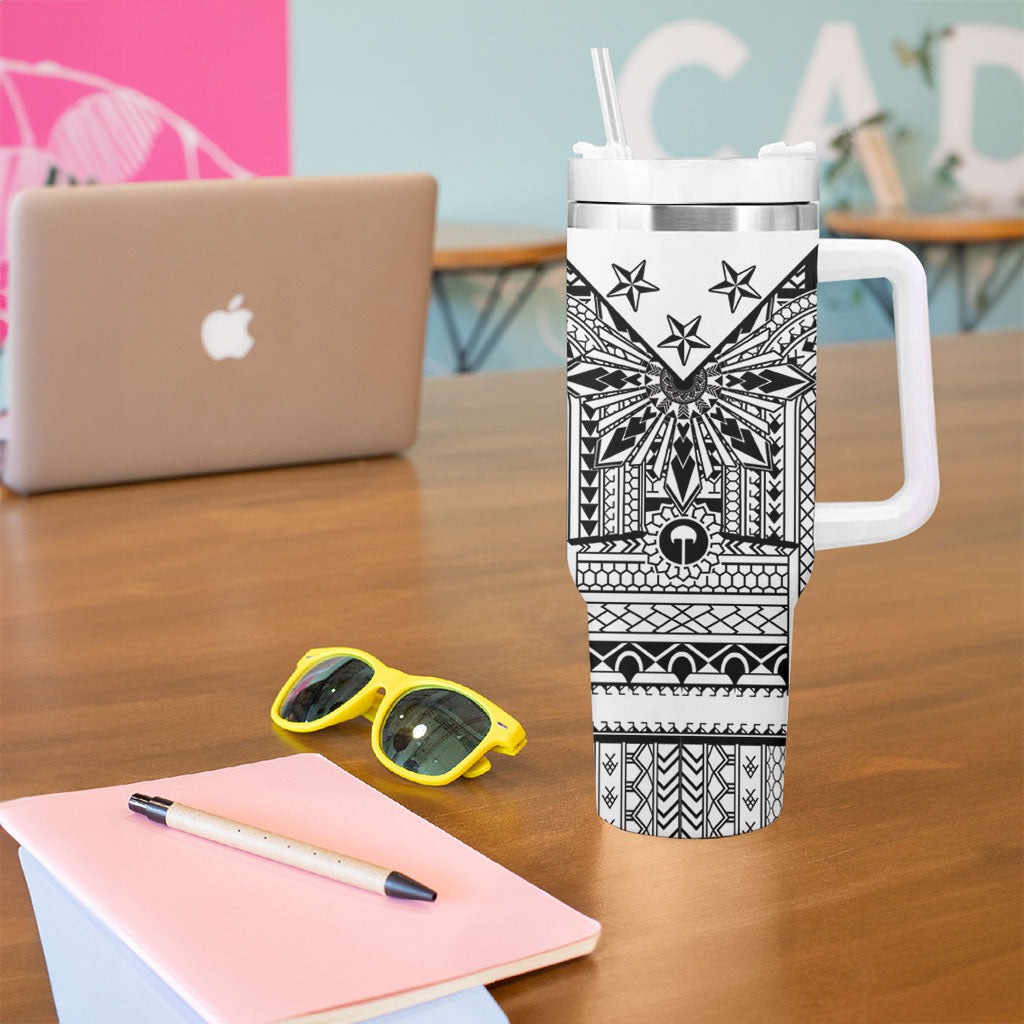 White Philippines Sun Star Tumbler With Handle Igorot Tribal Inspiration LT05 - Polynesian Pride
