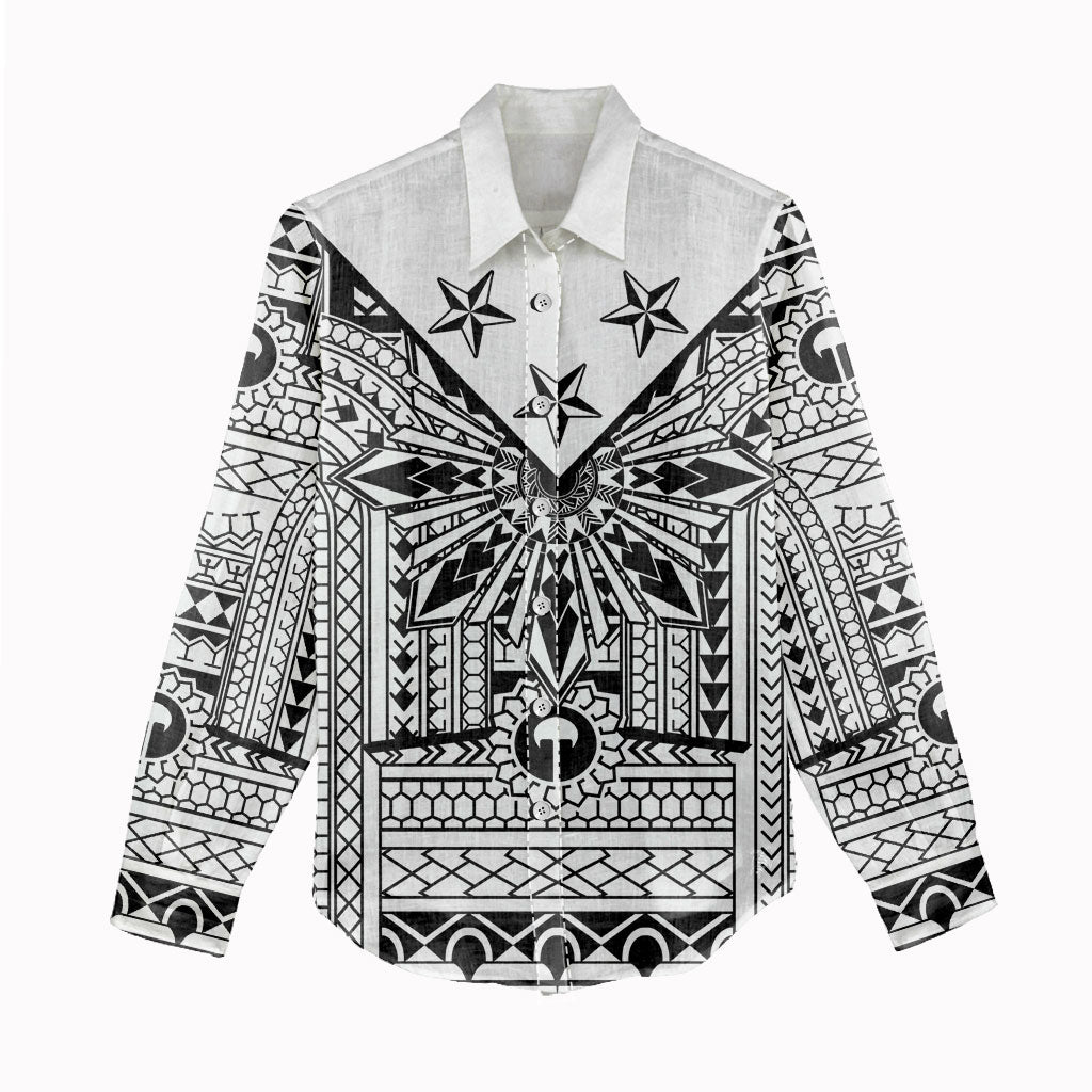 White Philippines Sun Star Women Casual Shirt Igorot Tribal Inspiration LT05 - Polynesian Pride