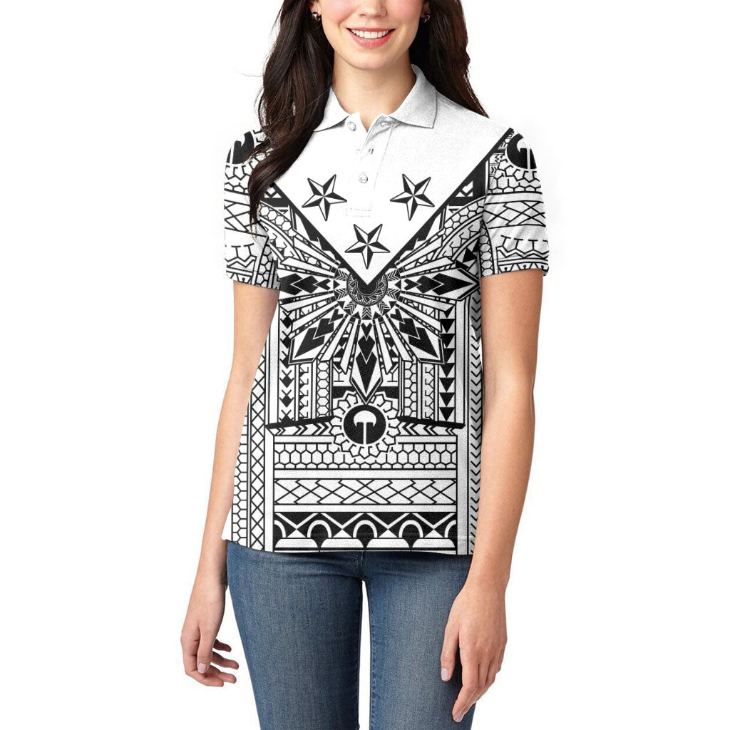 White Philippines Sun Star Women Polo Shirt Igorot Tribal Inspiration LT05 - Polynesian Pride