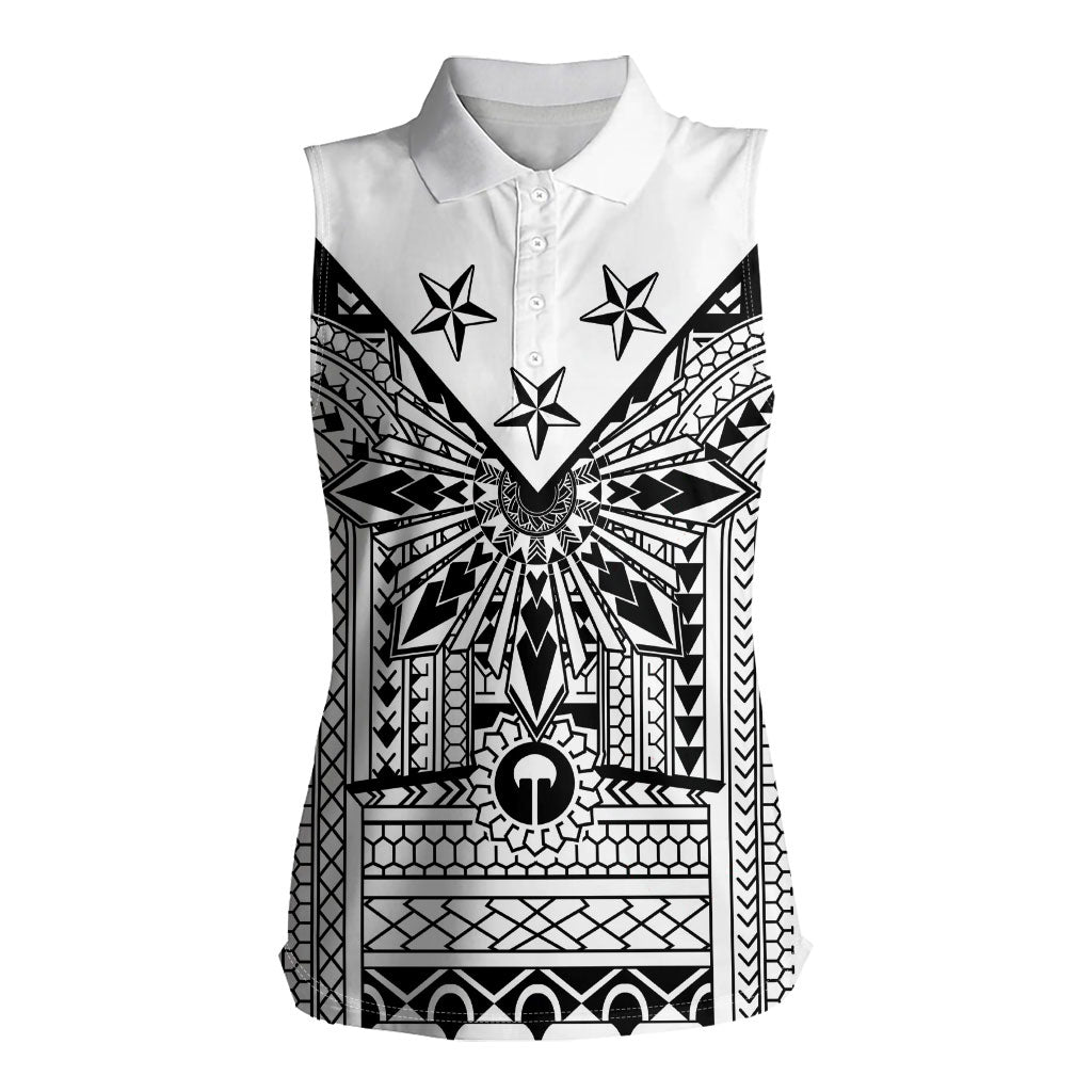 White Philippines Sun Star Women Sleeveless Polo Shirt Igorot Tribal Inspiration