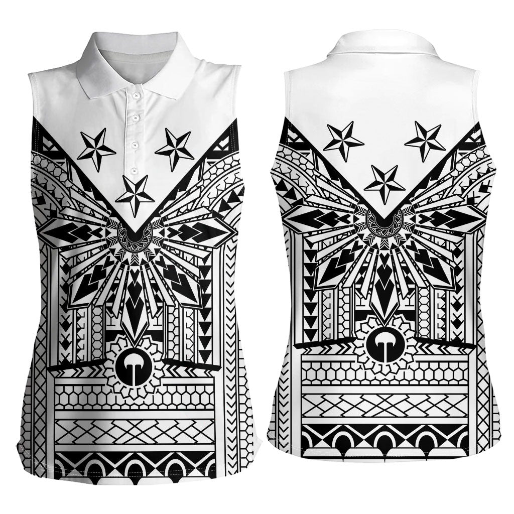 White Philippines Sun Star Women Sleeveless Polo Shirt Igorot Tribal Inspiration LT05 - Polynesian Pride